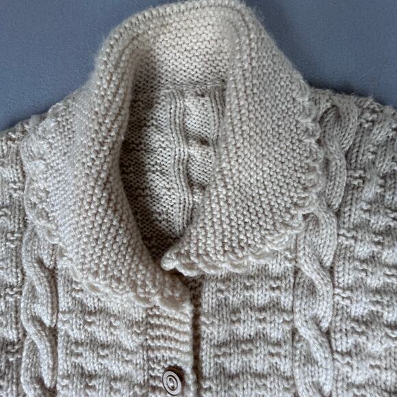 Handknit Women's M unique cardigan Cottagecore Fisherman cables fairy Feminine - Picture 3 of 6